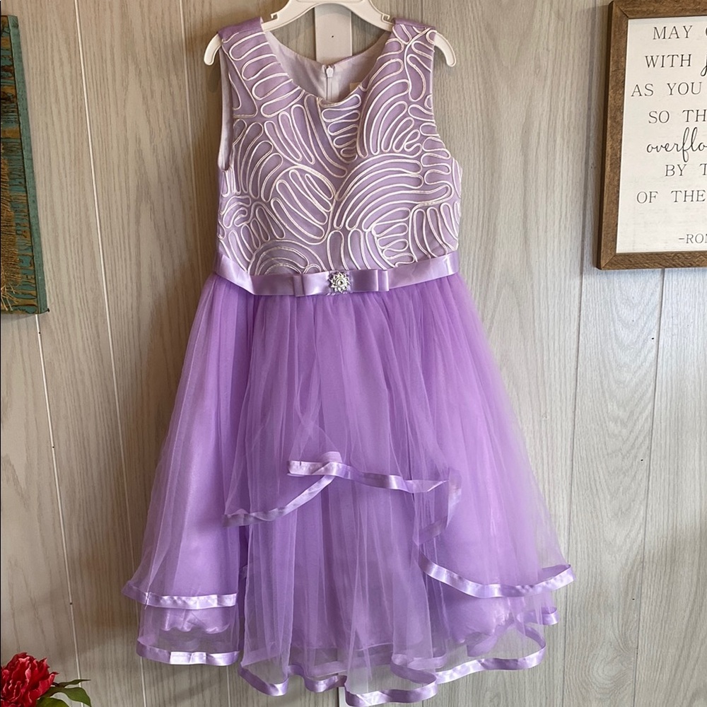 Silver and Purple Sequin Tiered Fit and Flare Dress